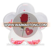 Acrylic Plastic Flower Shape Photo Frame With Liquid Red Heart Confetti Glitter Photo Insert Snow Globe Photo Frame