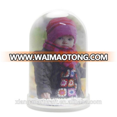 Acrylic Plastic Round ShapeSnow Globe Photo Frame With Liquid Snow Float And Photo insert Photo Frame