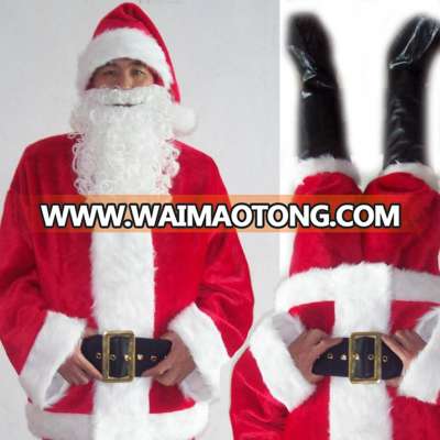 plush santa suit with hat belt boot covers and beard